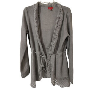 3646) Elle Gray Silver V Neck Tie Front Cardigan Sweater Large